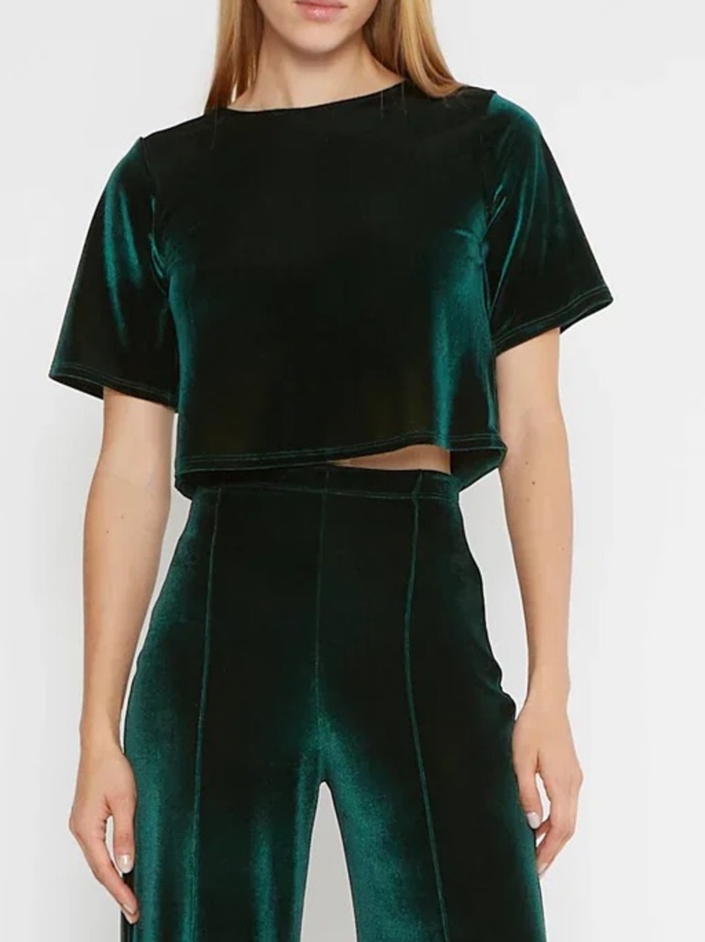 NWT Ripley Rader 1297E Emerald Velvet Short Sleeve Crop Shirt 2 Whimsigoth Edgy